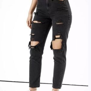 American eagle black distressed mom jeans